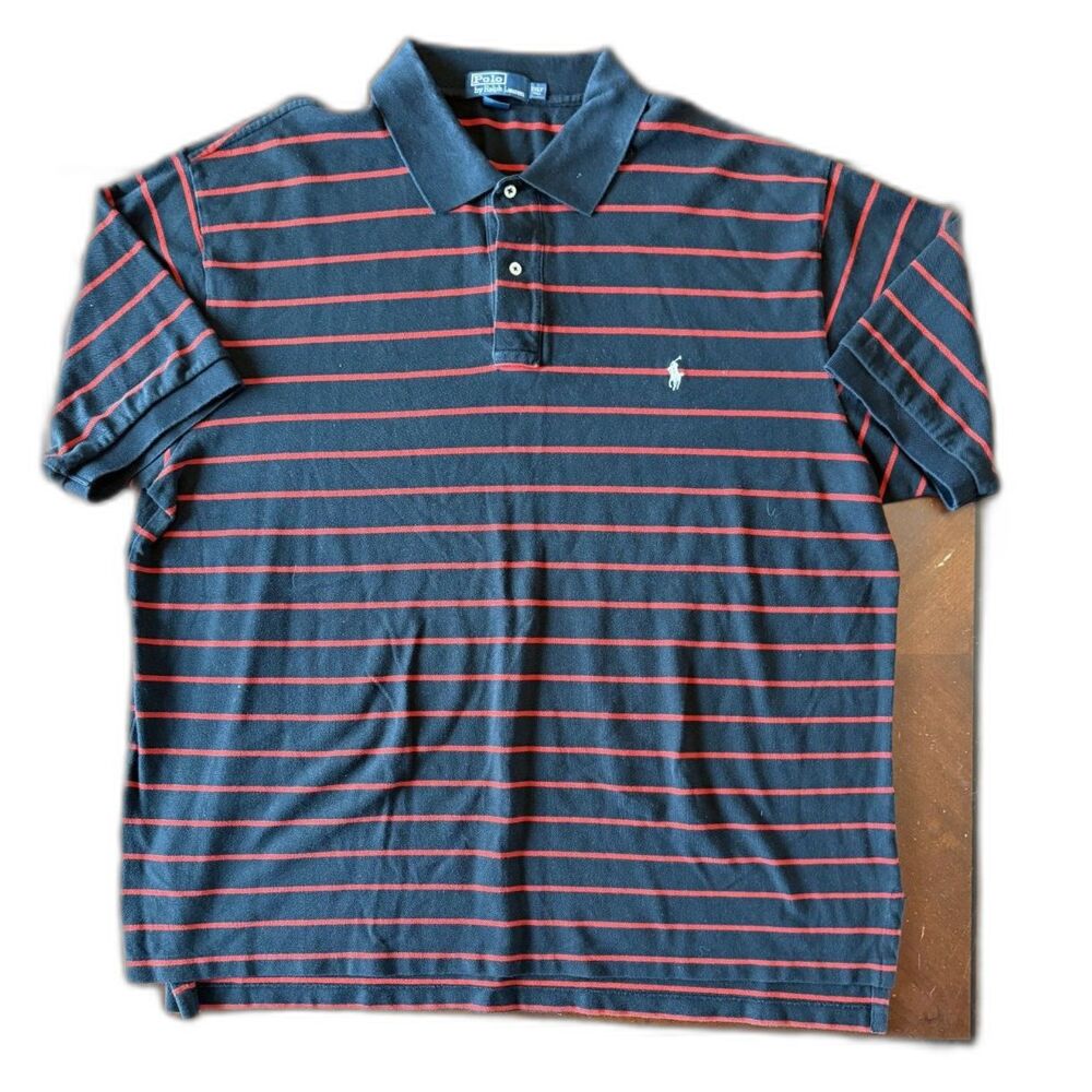 Polo Ralph Lauren Short Sleeve Polo 3XLT Big & Tall Black Red Stripe 100% Cotton